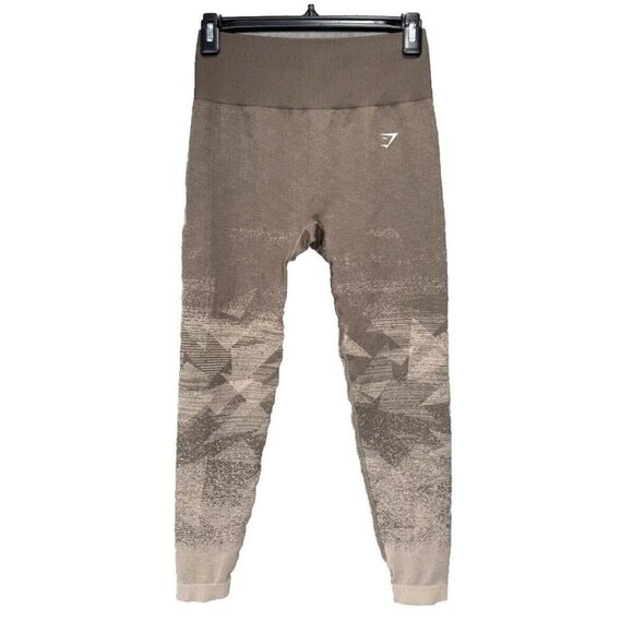 Gymshark Adapt Ombre Leggings Womens Small Brown Seamless Triangle Aztec Gym - Picture 1 of 5